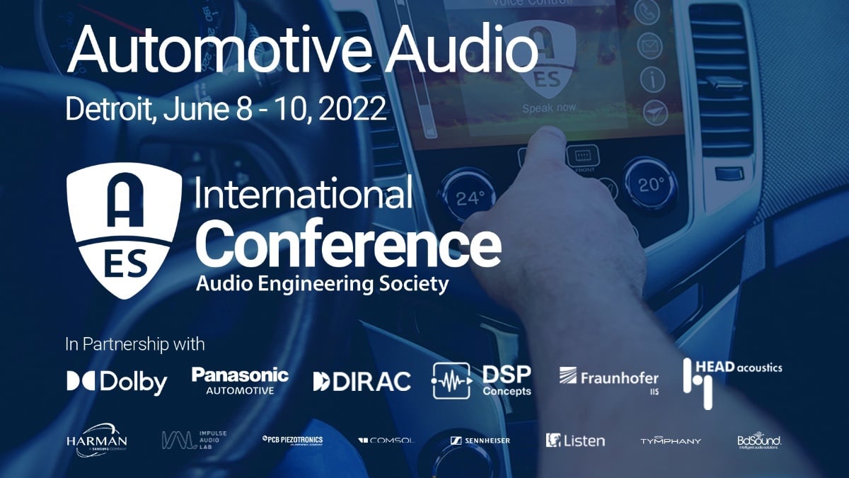 The Audio Engineering Society will host the AES 2022 International Automotive Audio Conference, June 8 – 10 in Detroit, Michigan.